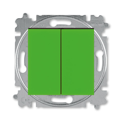 Переключатель двухклавишный ABB Levit зелёный / дымчатый чёрный